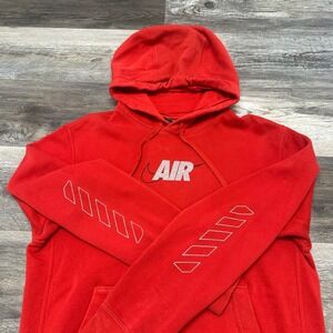 Nike Air Red Gray Mens S‎ Big Center Swoosh Spellout Cotton Pullover Hoodie